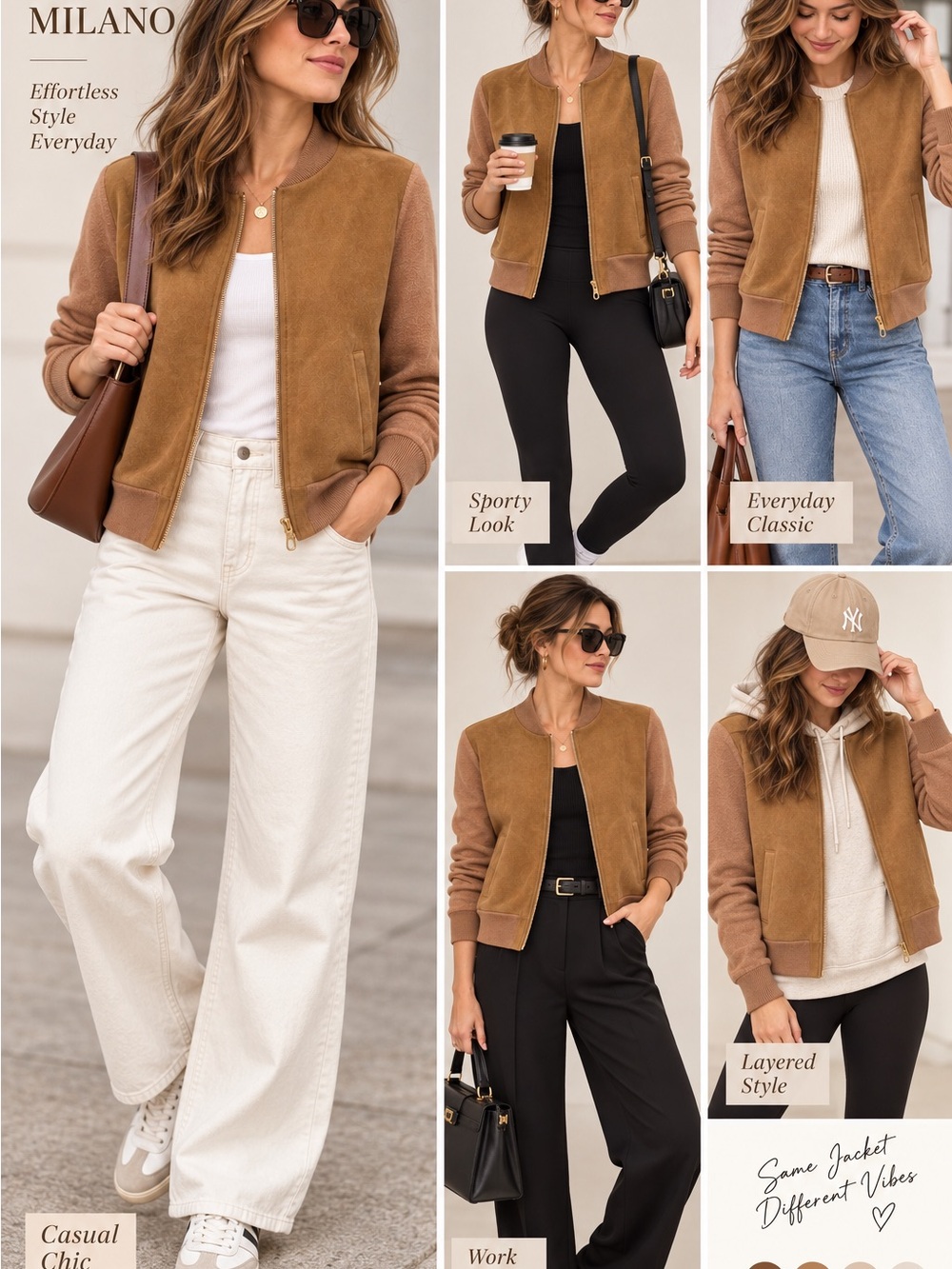 NWT La Vila Milano Sepia Faux Suede Bomber Jacket S